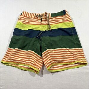 Patagonia Wavefarer Mens Fitz Stripe: Valley Green Striped Swim Board Shorts 32
